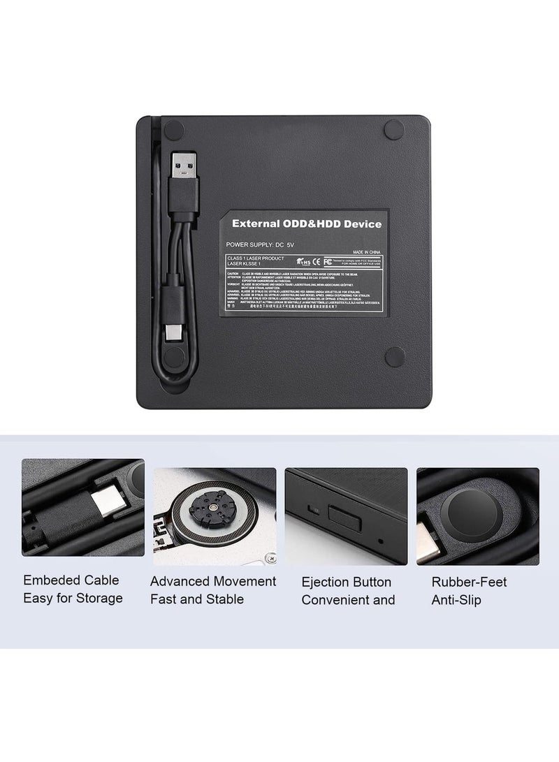 External CD DVD Drive USB 3.0 Type-C Portable Slim DVD/CD ROM +/-RW +/-R Optical Drive Player Reader Writer Burner for PC Laptop Computer Windows 11/10/8/7 (Black) - Image 5